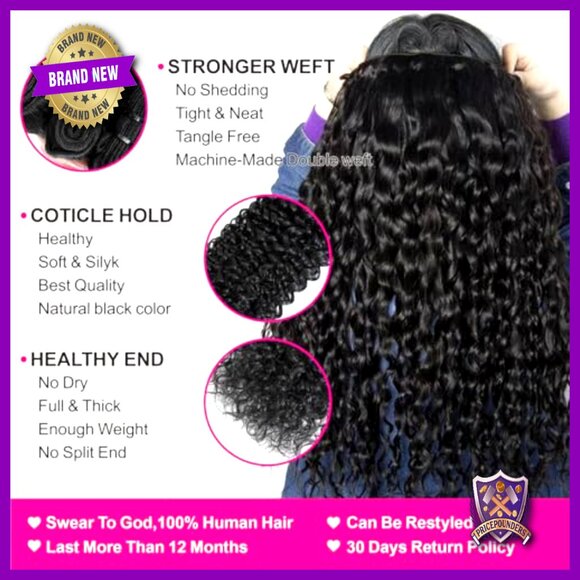 Water Wave Human Hair Bundles with 5x5 HD Lace Closure, 12-30 Inch main image 7